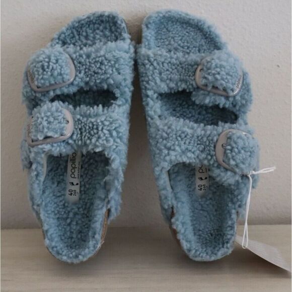 Papillio Birkenstock WMN Sz 40/US 9 Blue Arizona Big Buckle Shearling Sandal - Picture 2 of 11